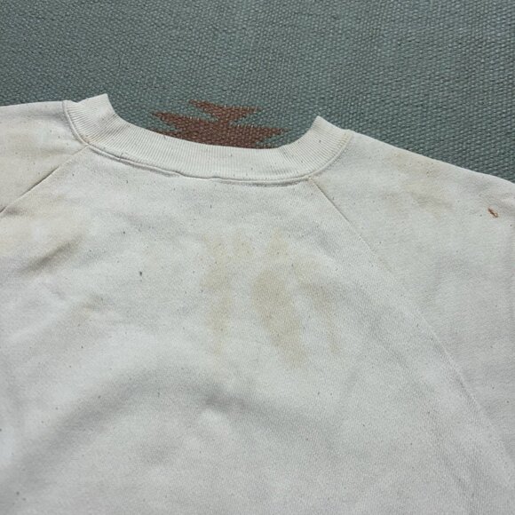 Vintage 70s 80s crewneck sweatshirt blank white stained grunge worn adult XL - Picture 11 of 12